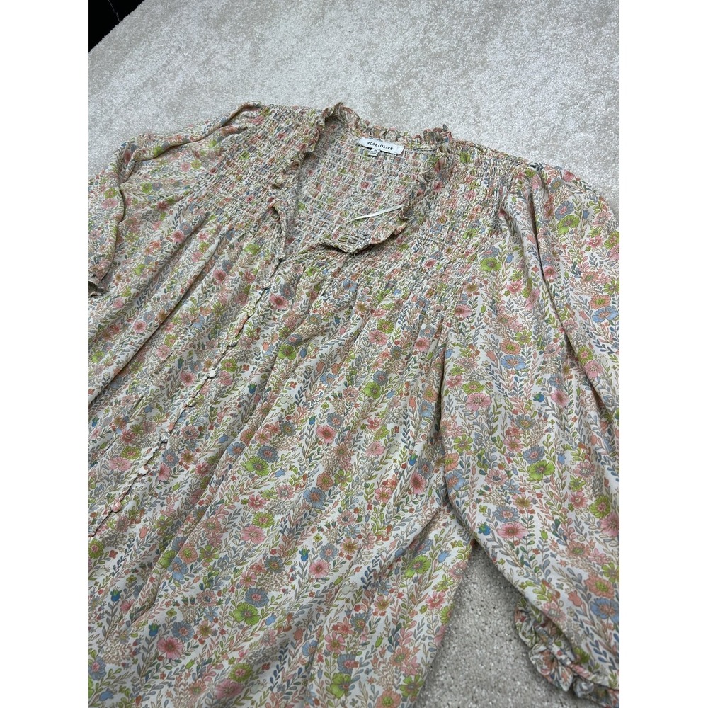 ROSE + OLIVE Women's 3X Multi-Color Floral Smocked Ruffle Blouse Top